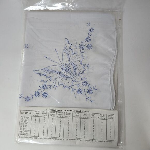 Vtg 1989 Bernat Stamped Table Runner Floral Bouquet Stamped Cross Stitch 15x45" - Picture 3 of 3